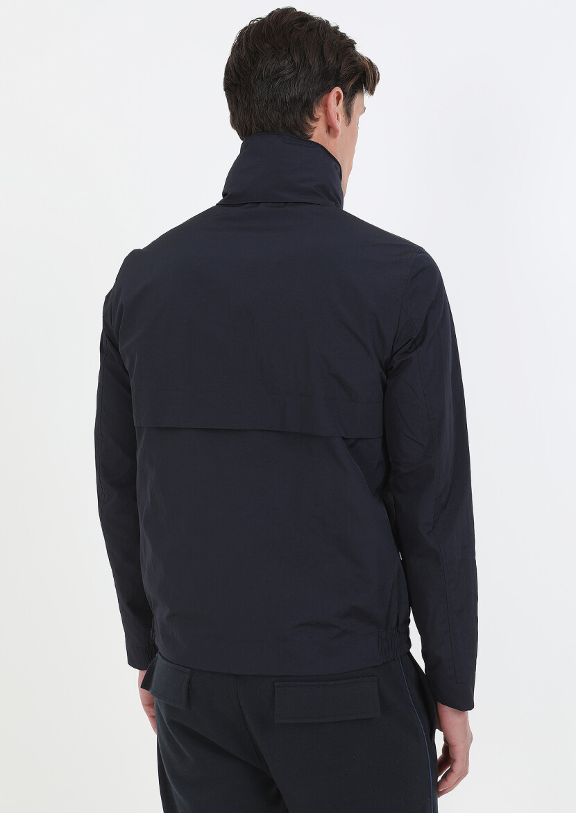 Lacivert Regular Fit Dik Yaka Denim Dokuma Mont - 7