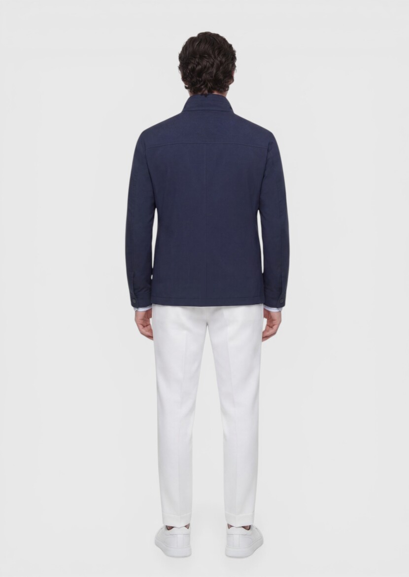 Lacivert Regular Fit Gizli Kapüşon Casual Teknik Mont - 5