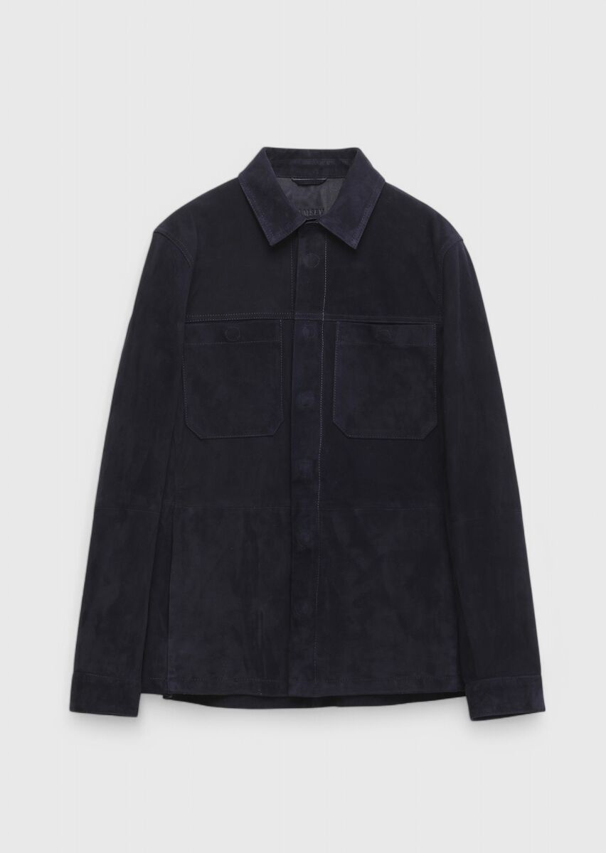 Lacivert Regular Fit Gömlek Yaka Casual Deri Mont - 6