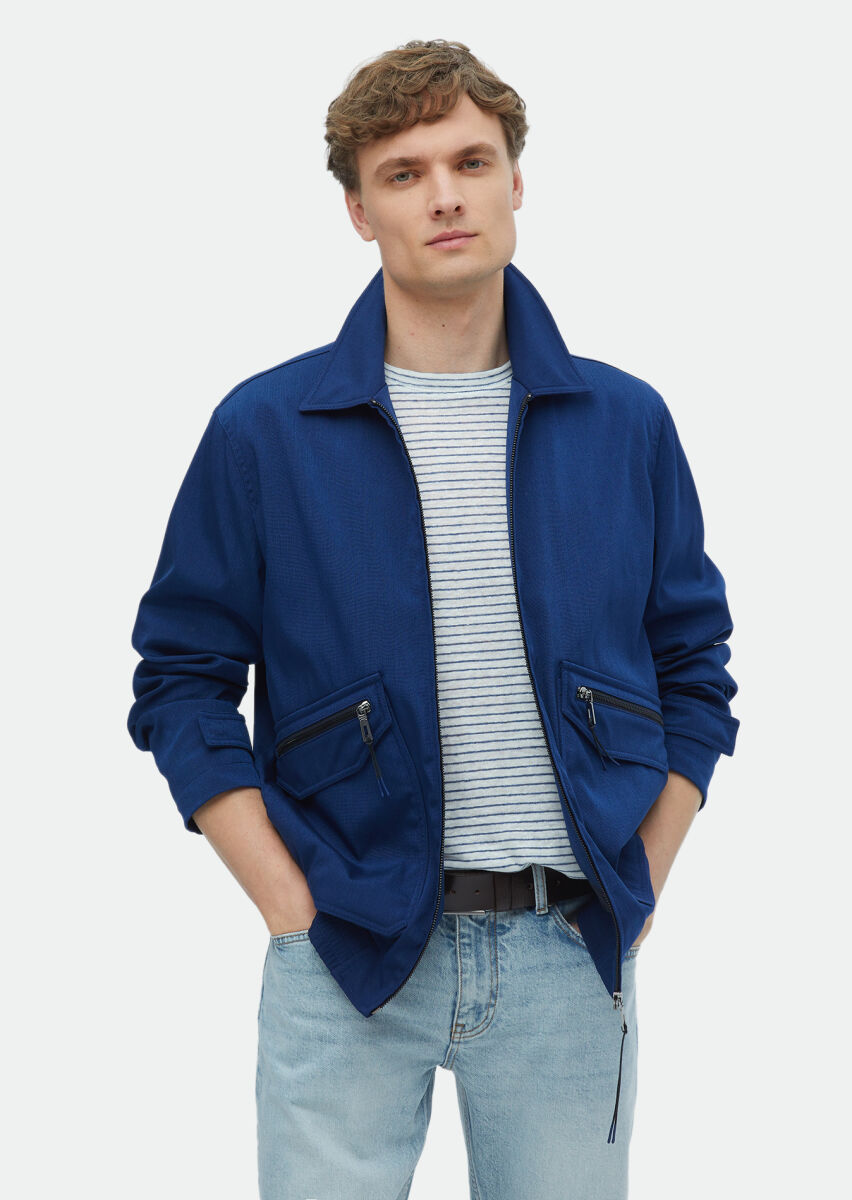 Lacivert Regular Fit Gömlek Yaka Casual Dokuma Mont - 3