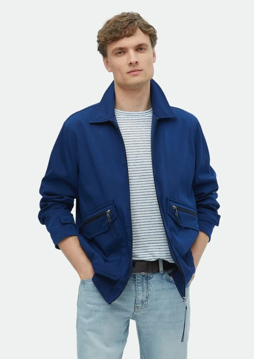 Lacivert Regular Fit Gömlek Yaka Casual Dokuma Mont - 3