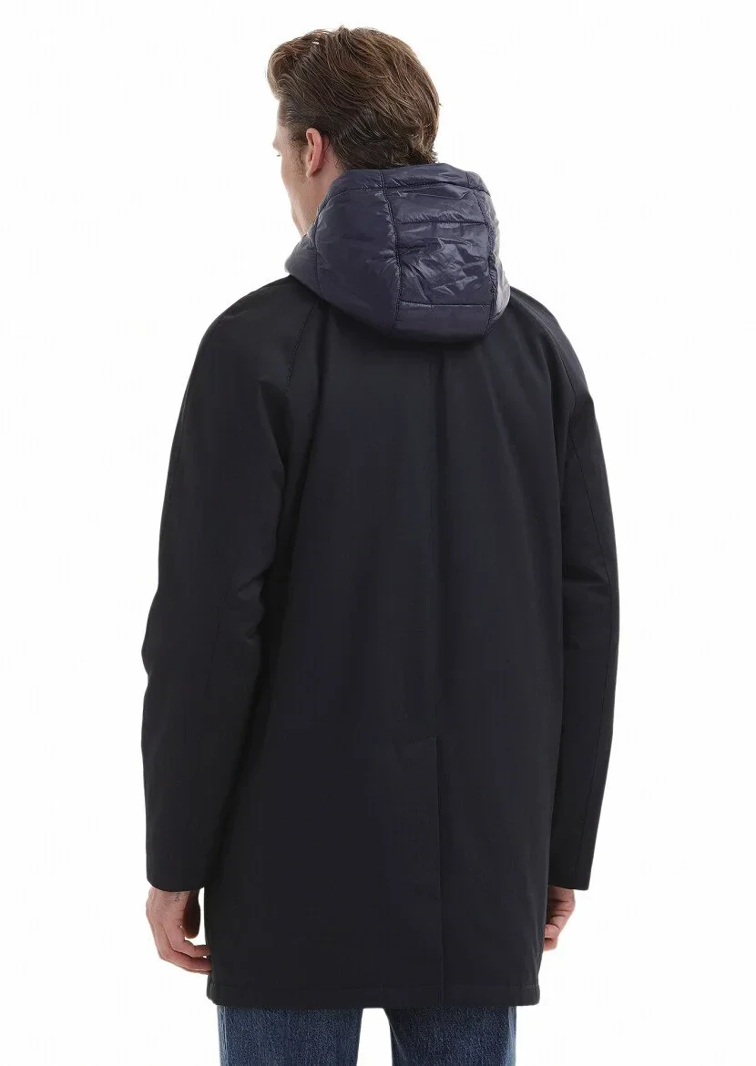 Lacivert Regular Fit Gömlek Yaka Casual Dokuma Pardesü - 5