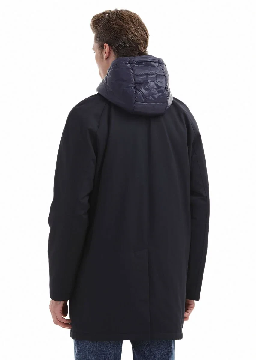 Lacivert Regular Fit Gömlek Yaka Casual Dokuma Pardesü - 5
