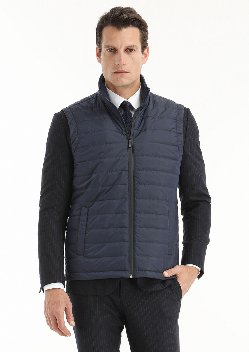 Lacivert Regular Fit Gömlek Yaka Casual Dokuma Pardösü - 3