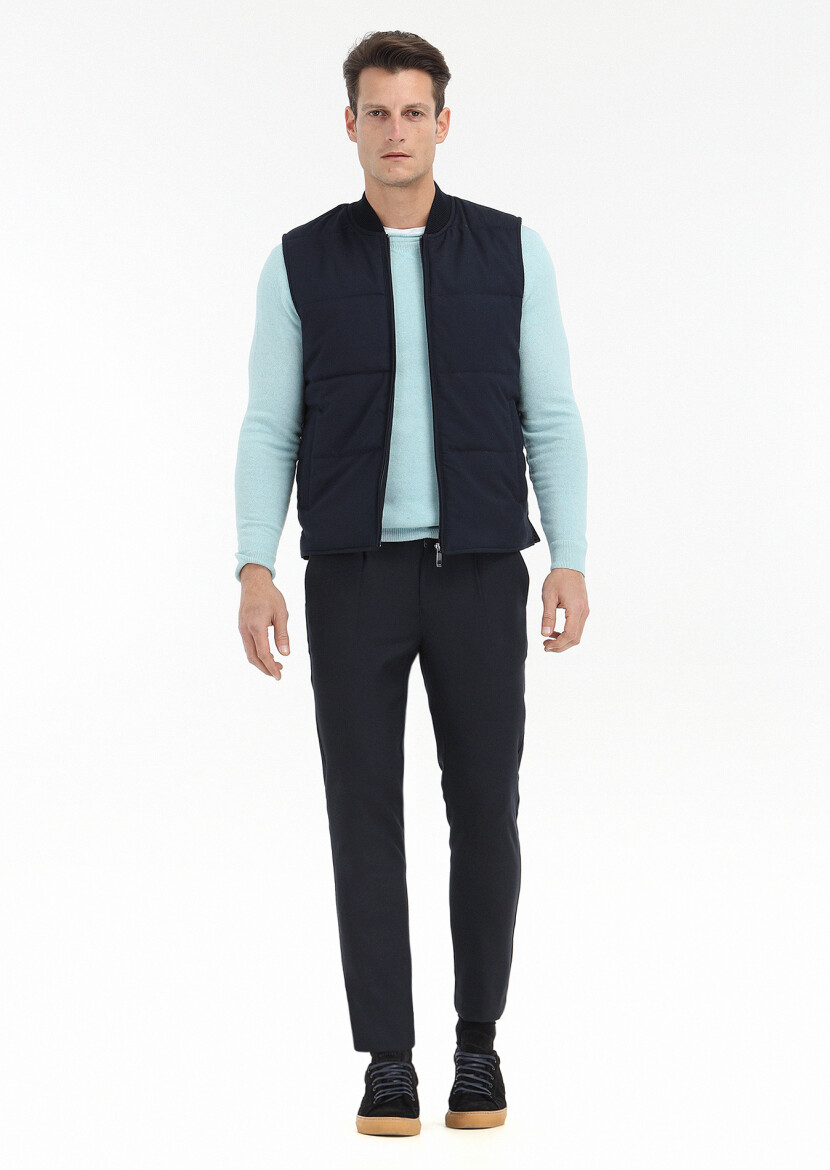 Lacivert Regular Fit Hakim Yaka Casual Dokuma Spor Yelek - 1