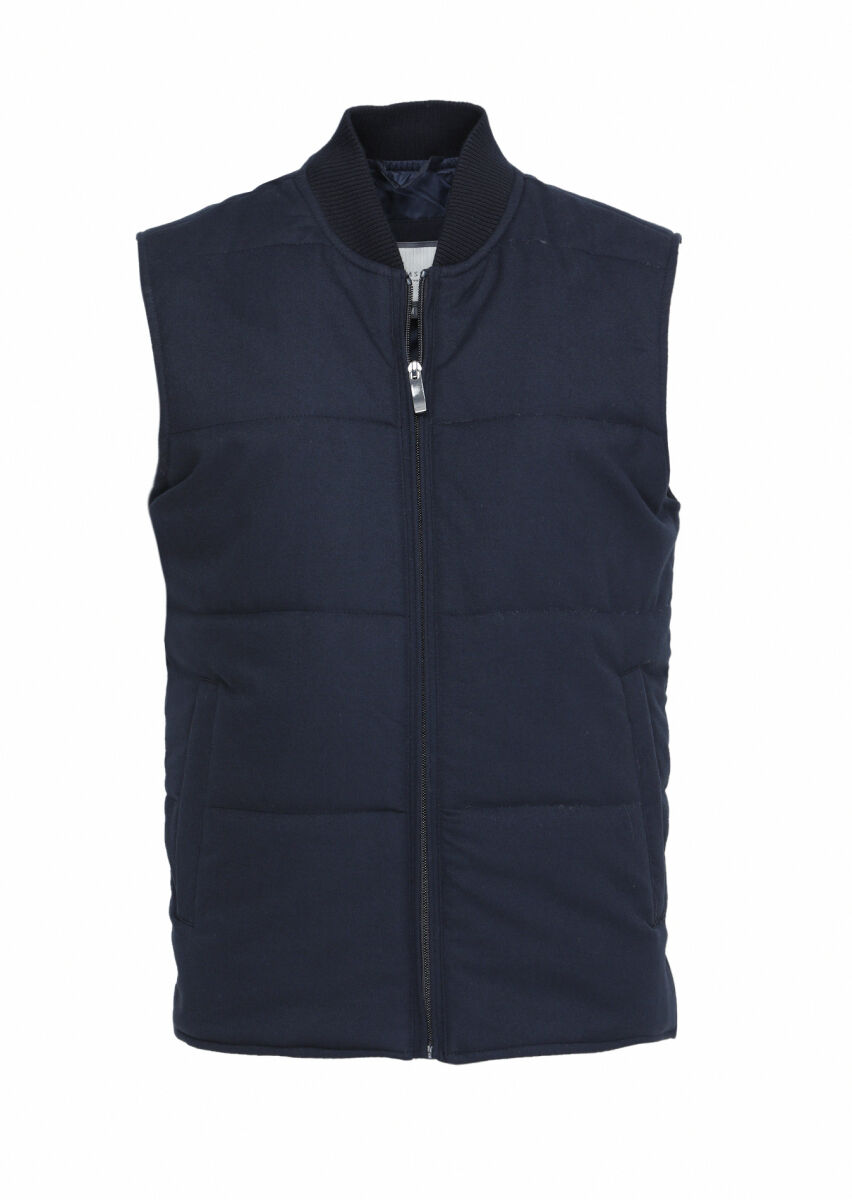 Lacivert Regular Fit Hakim Yaka Casual Dokuma Spor Yelek - 5