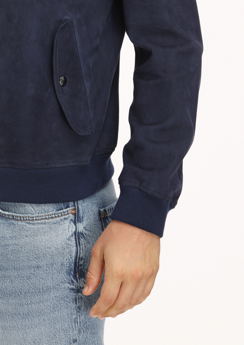 Lacivert Regular Fit Hakim Yaka Casual Süet Deri Mont - 4