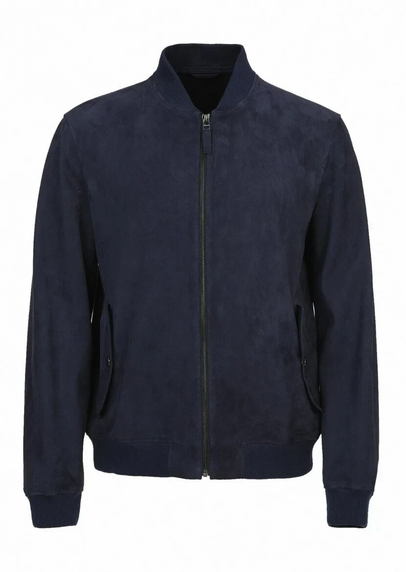 Lacivert Regular Fit Hakim Yaka Casual Süet Deri Mont - 6