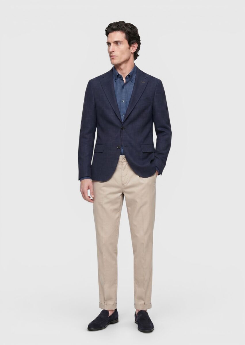 Lacivert Regular Fit İpek Karışımlı Ceket - 1
