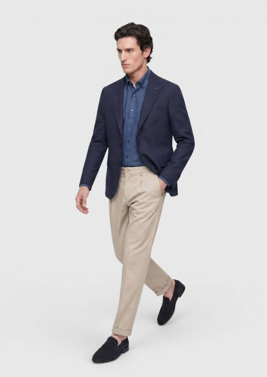 Lacivert Regular Fit İpek Karışımlı Ceket - 3