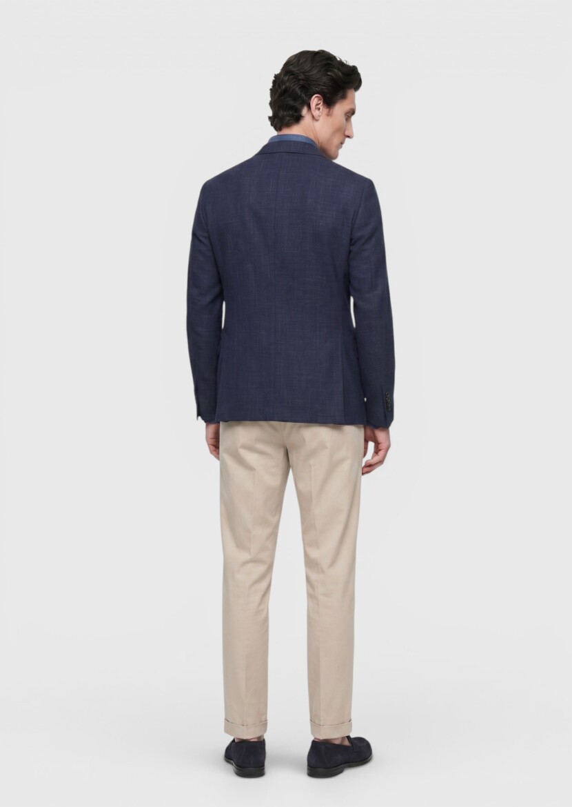 Lacivert Regular Fit İpek Karışımlı Ceket - 5