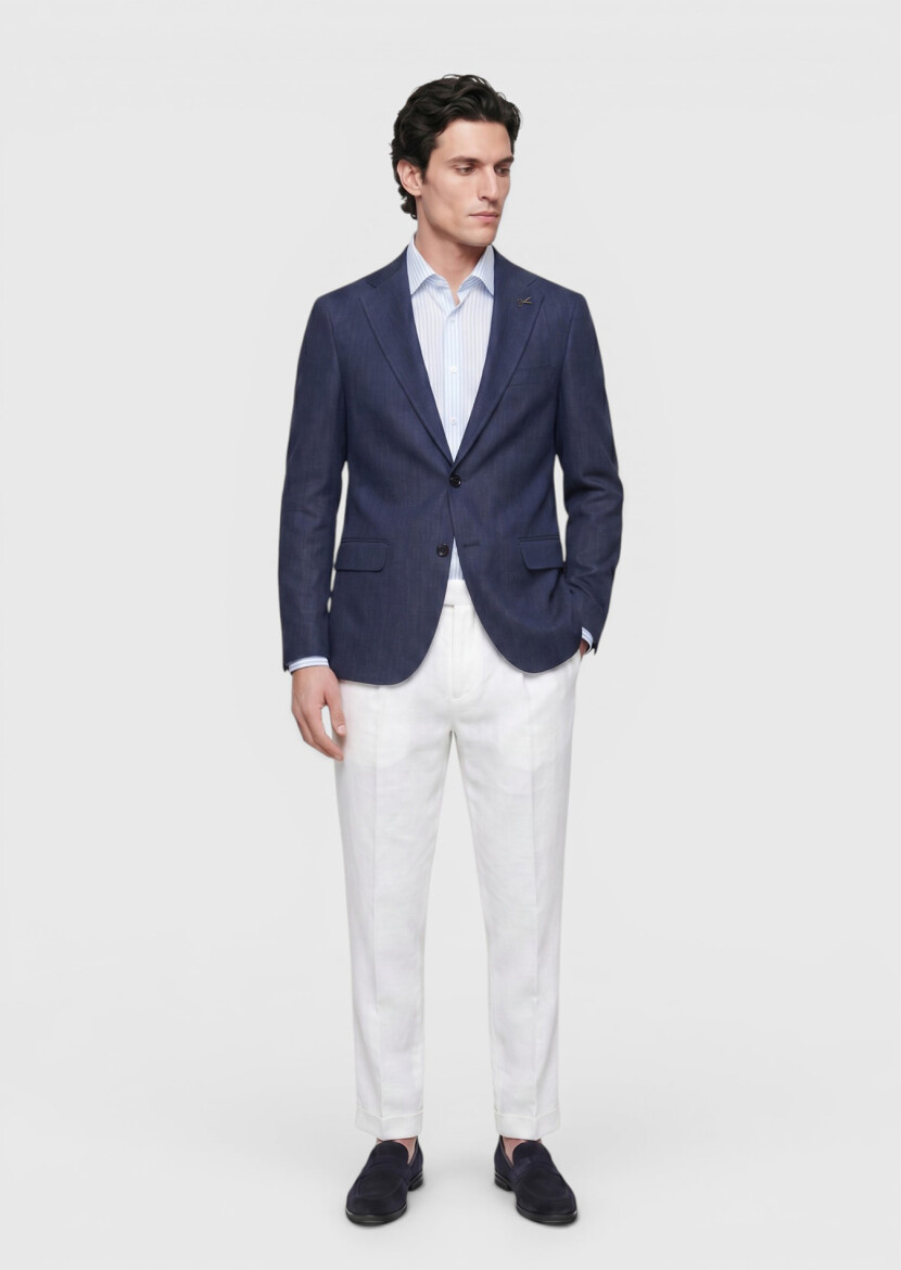 Lacivert Regular Fit İpek Karışımlı Ceket - 2
