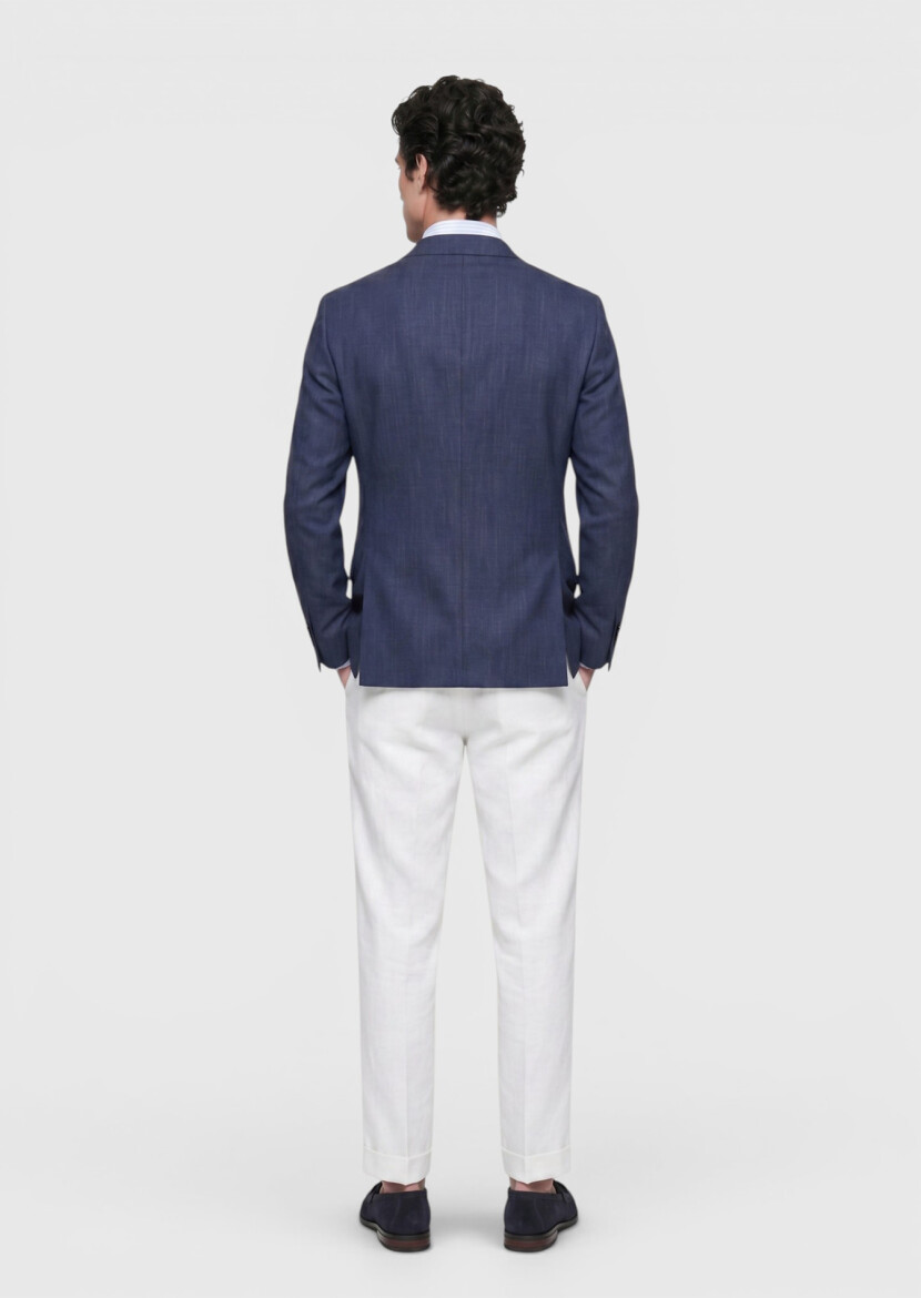 Lacivert Regular Fit İpek Karışımlı Ceket - 5