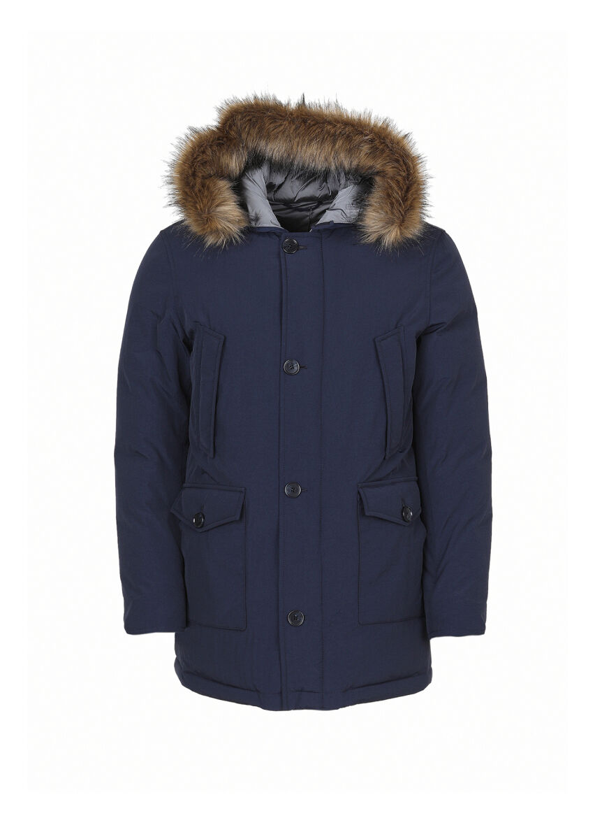 Lacivert Regular Fit Kapüşonlu Casual Dokuma Kaban - 7