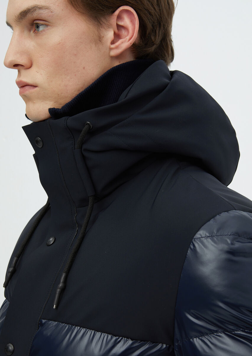 Lacivert Regular Fit Kapüşonlu Casual Dokuma Kaban - 6