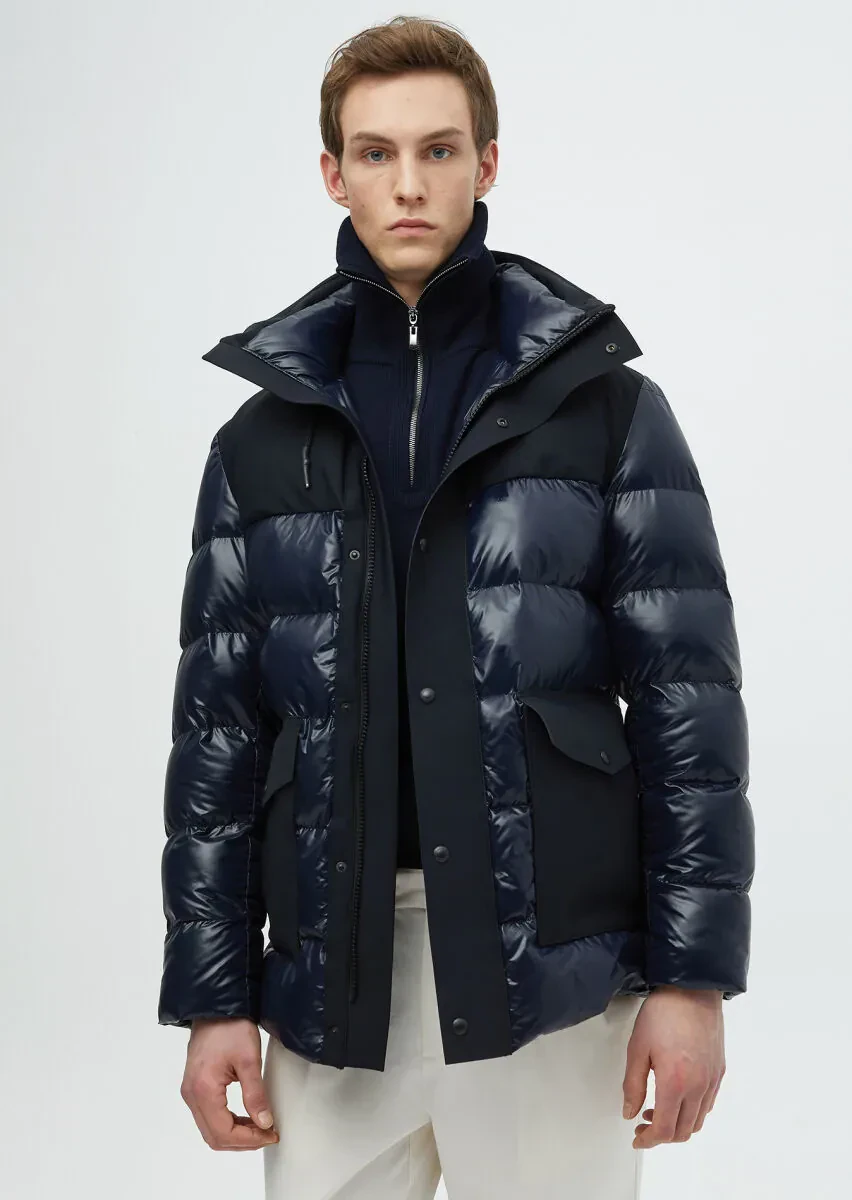 Lacivert Regular Fit Kapüşonlu Casual Dokuma Kaban - 2