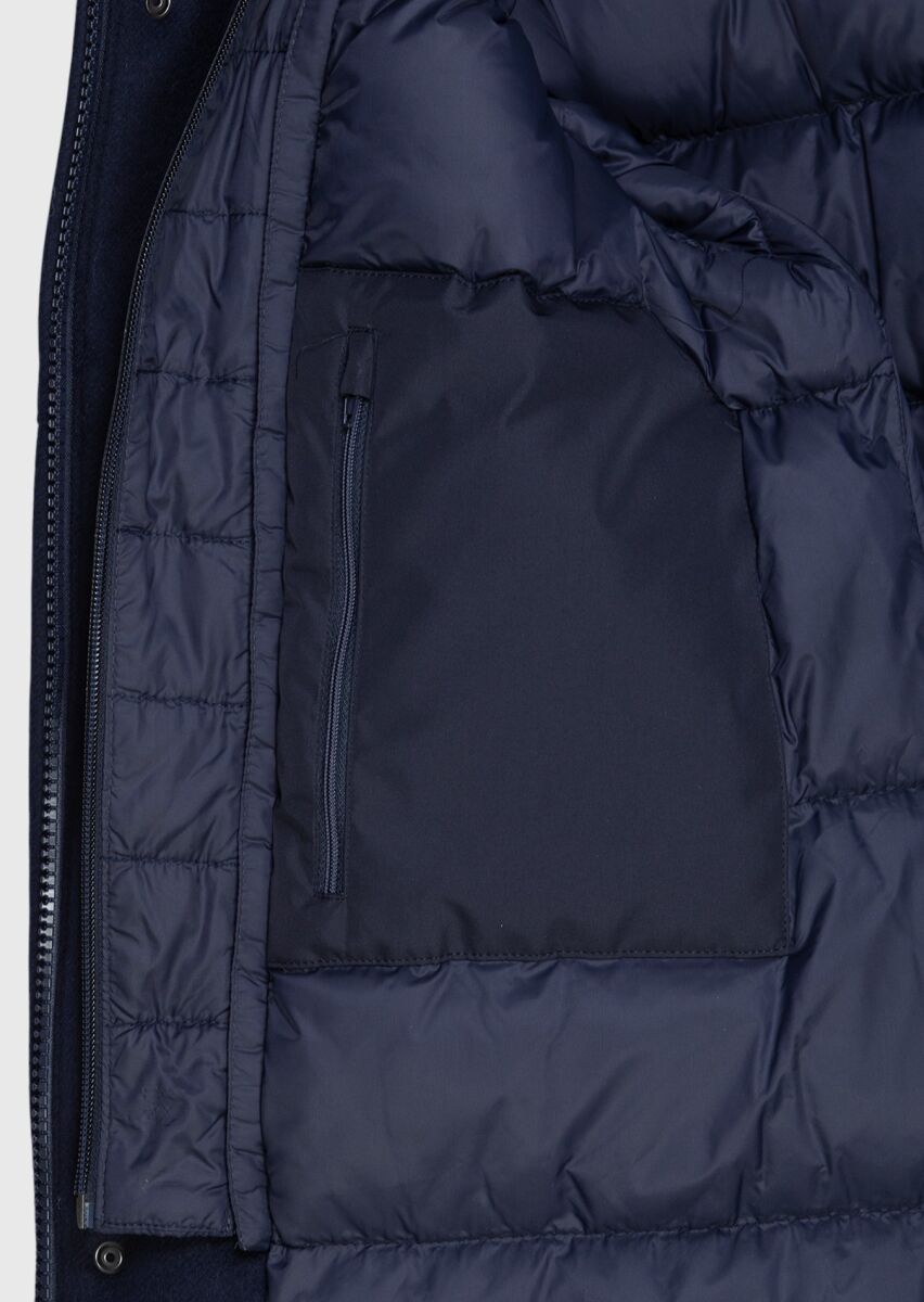 Lacivert Regular Fit Kapüşonlu Casual Dokuma Kaban - 8