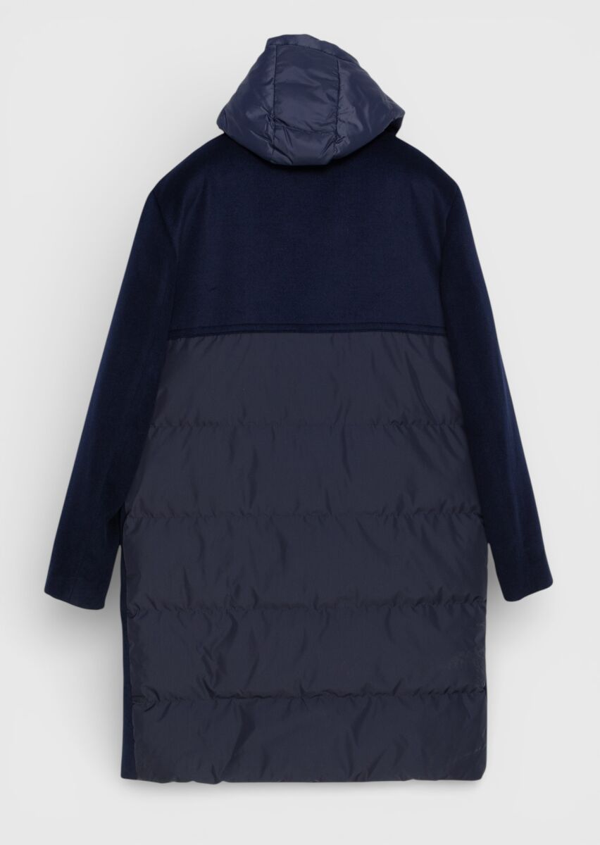 Lacivert Regular Fit Kapüşonlu Casual Dokuma Kaban - 10