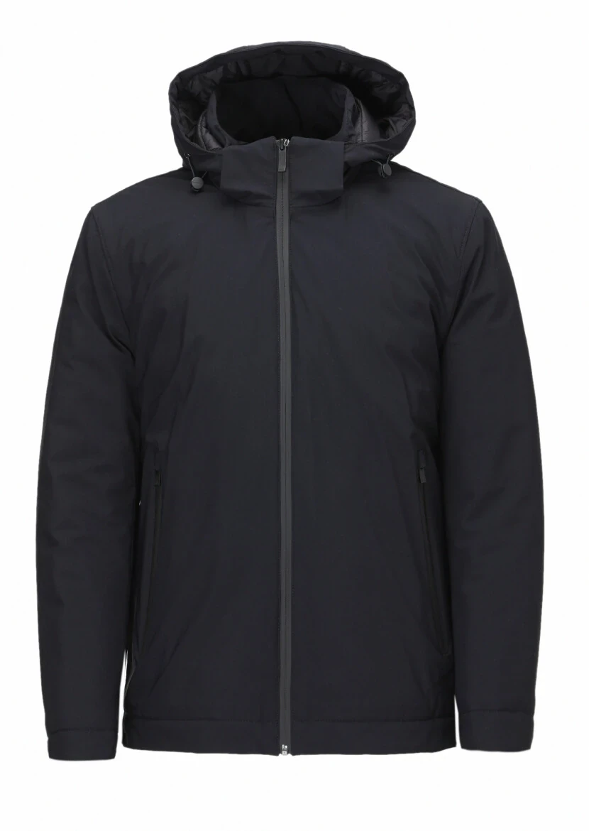 Lacivert Regular Fit Kapüşonlu Casual Dokuma Mont - 1