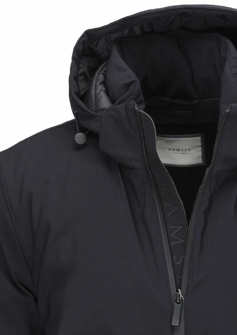 Lacivert Regular Fit Kapüşonlu Casual Dokuma Mont 