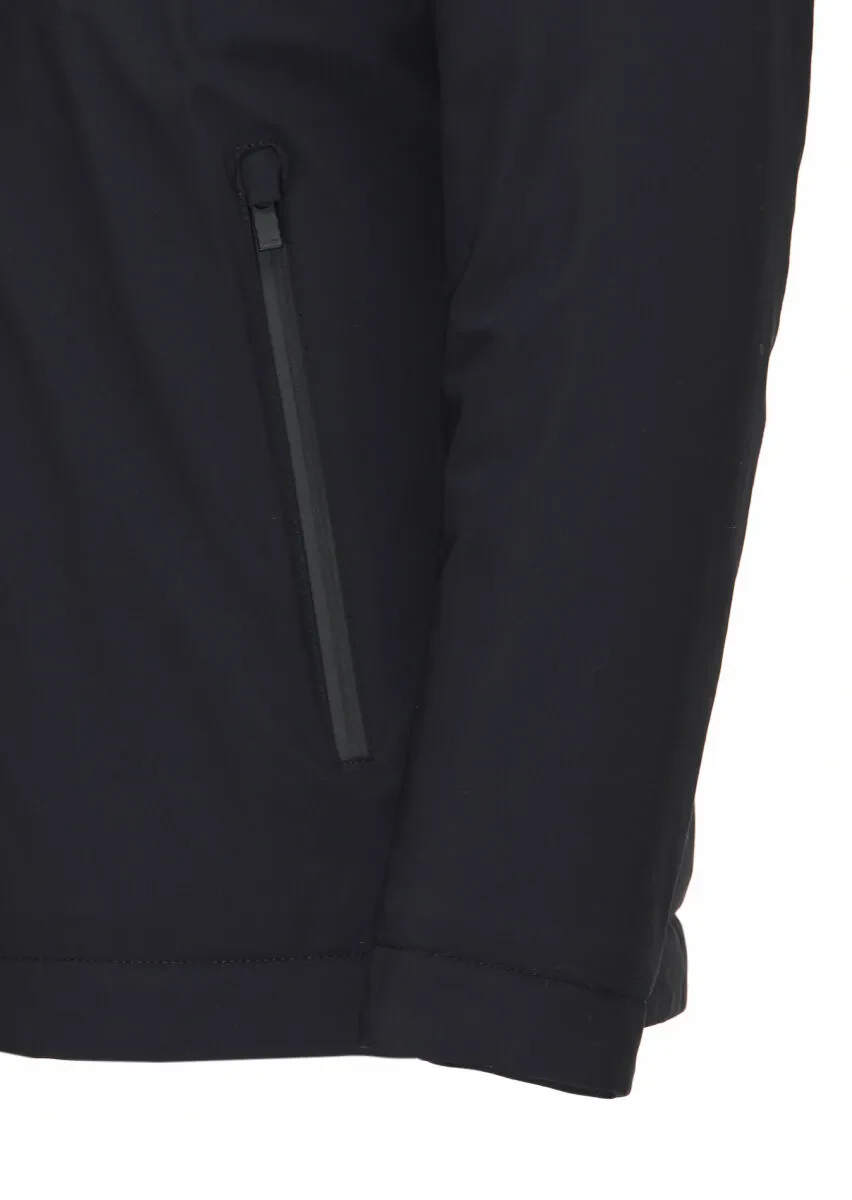 Lacivert Regular Fit Kapüşonlu Casual Dokuma Mont - 3