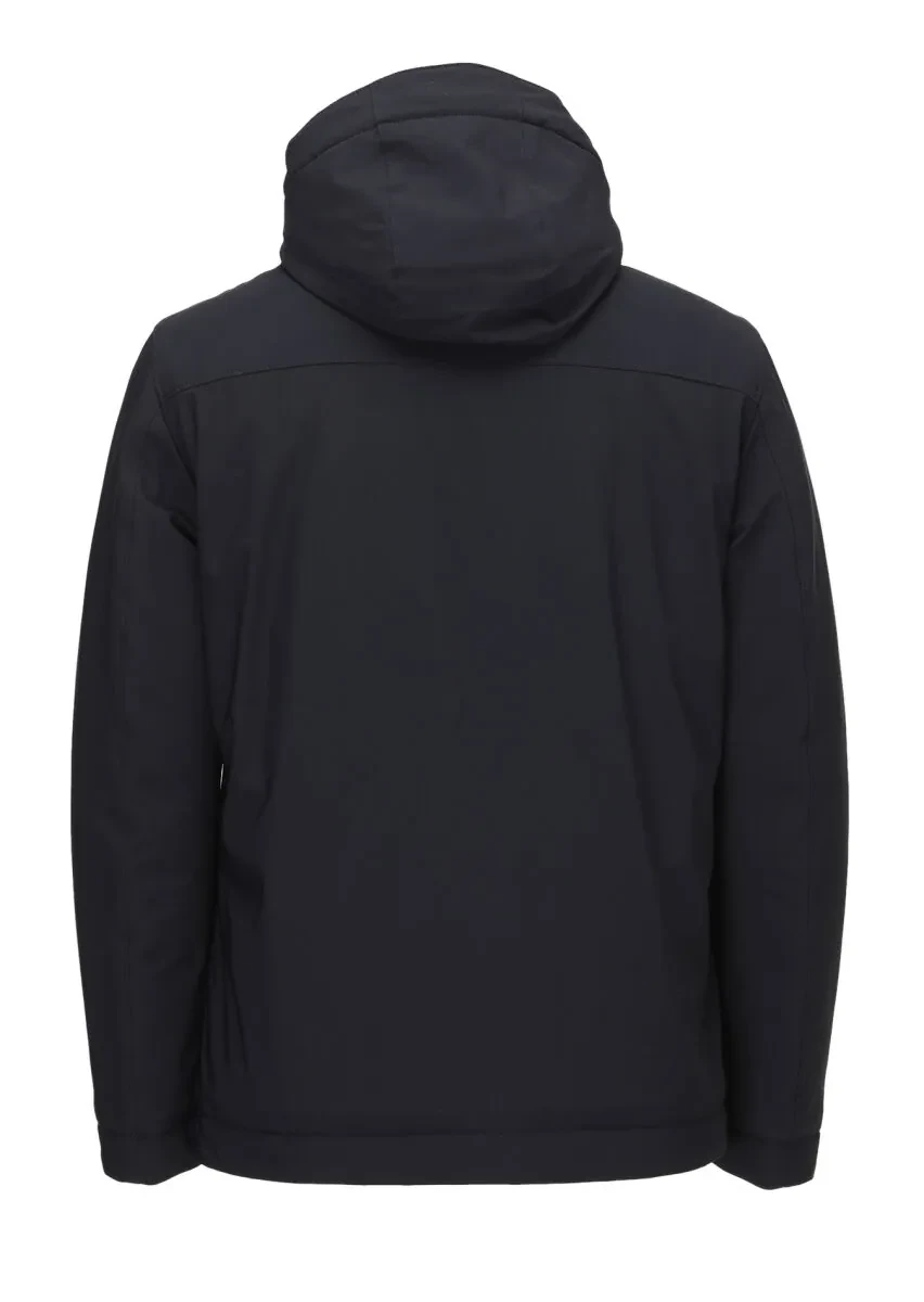 Lacivert Regular Fit Kapüşonlu Casual Dokuma Mont - 4
