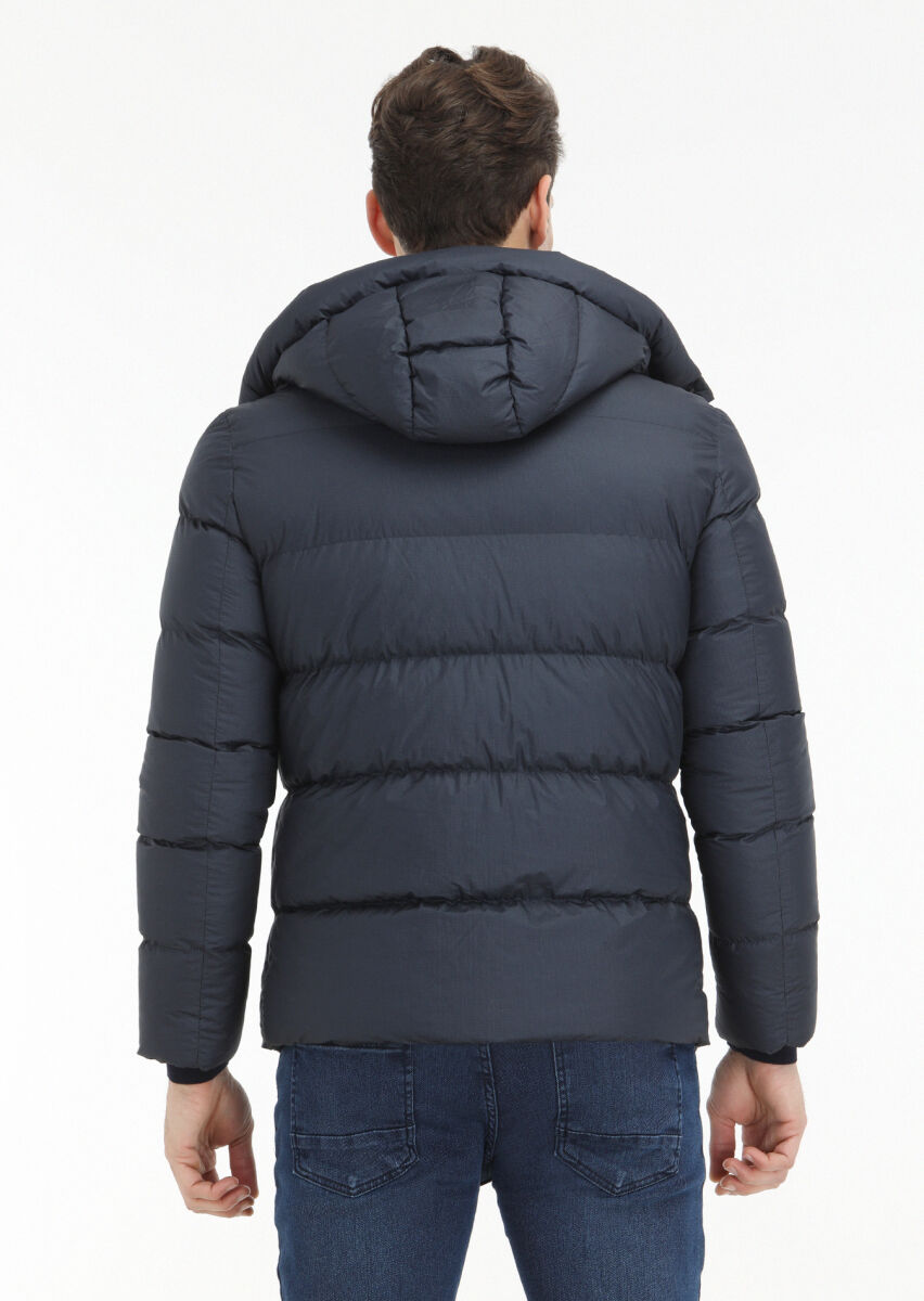 Lacivert Regular Fit Kapüşonlu Casual Dokuma Mont - 6