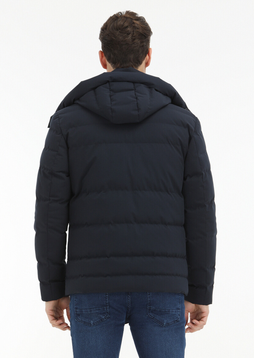 Lacivert Regular Fit Kapüşonlu Casual Dokuma Mont - 5