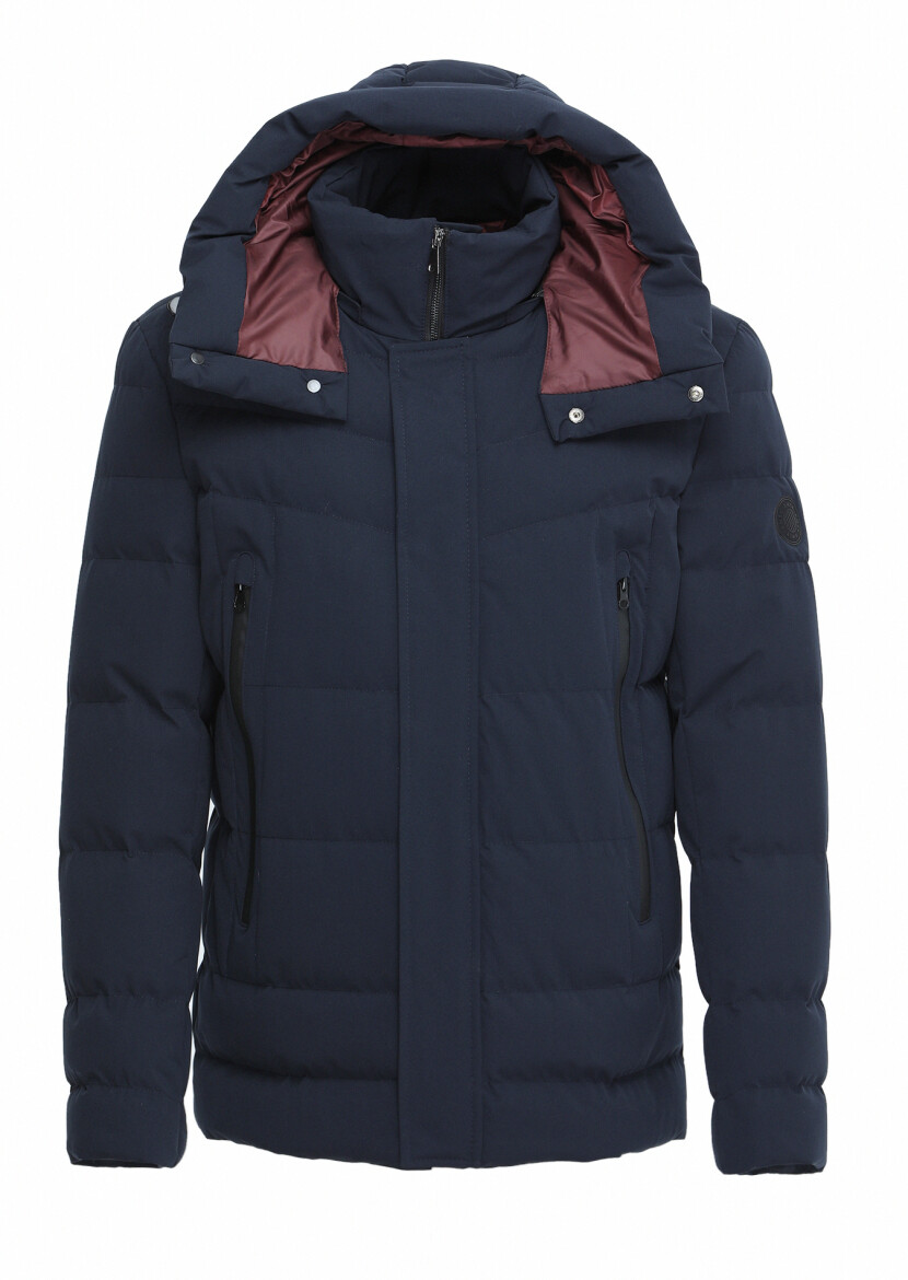 Lacivert Regular Fit Kapüşonlu Casual Dokuma Mont - 6