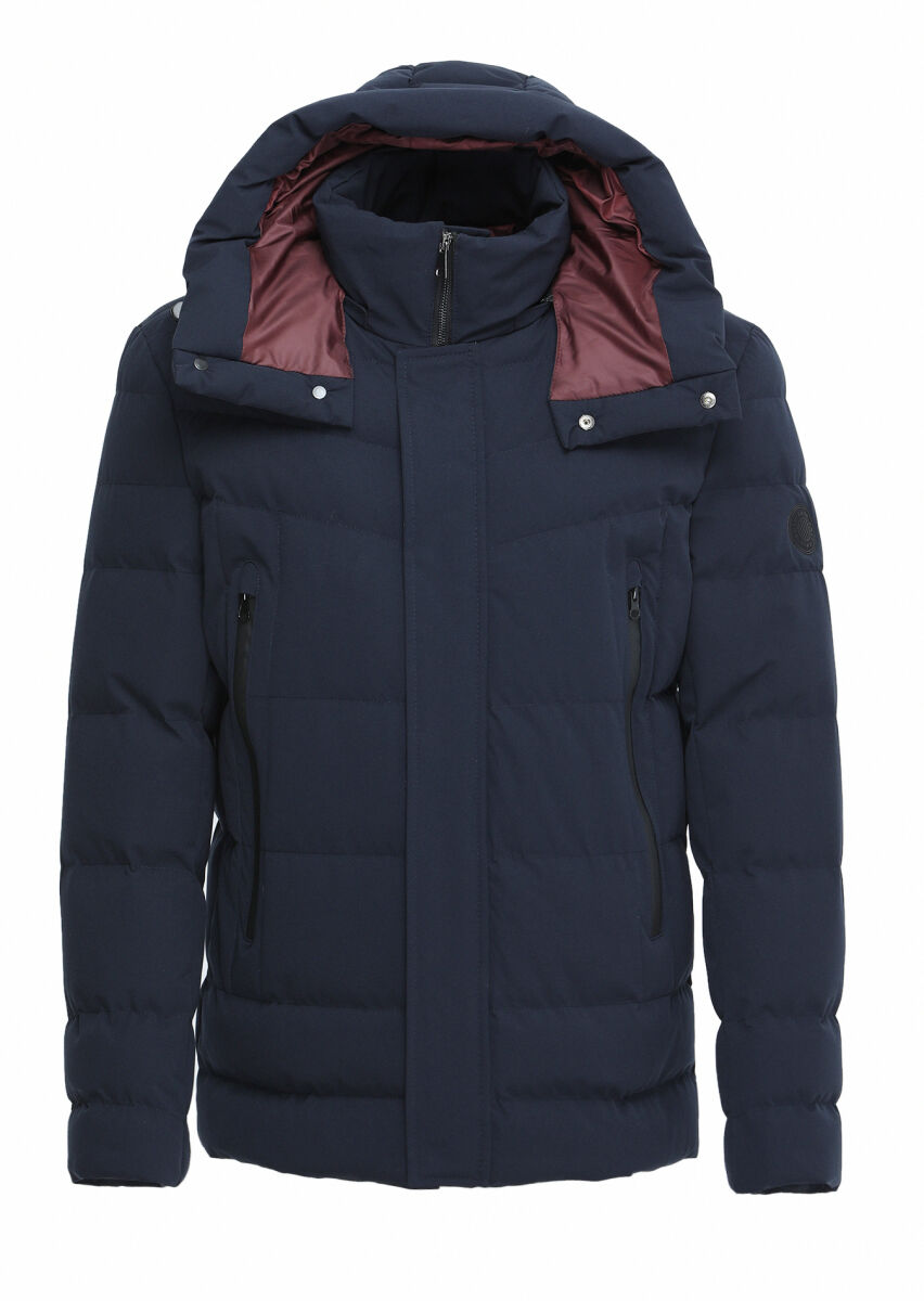 Lacivert Regular Fit Kapüşonlu Casual Dokuma Mont - 6