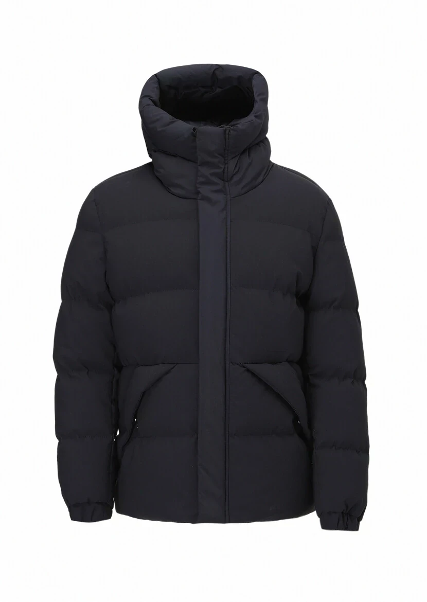 Lacivert Regular Fit Kapüşonlu Casual Dokuma Mont - 7