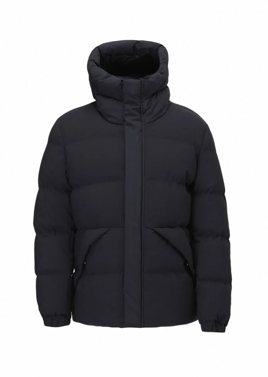 Lacivert Regular Fit Kapüşonlu Casual Dokuma Mont - 7