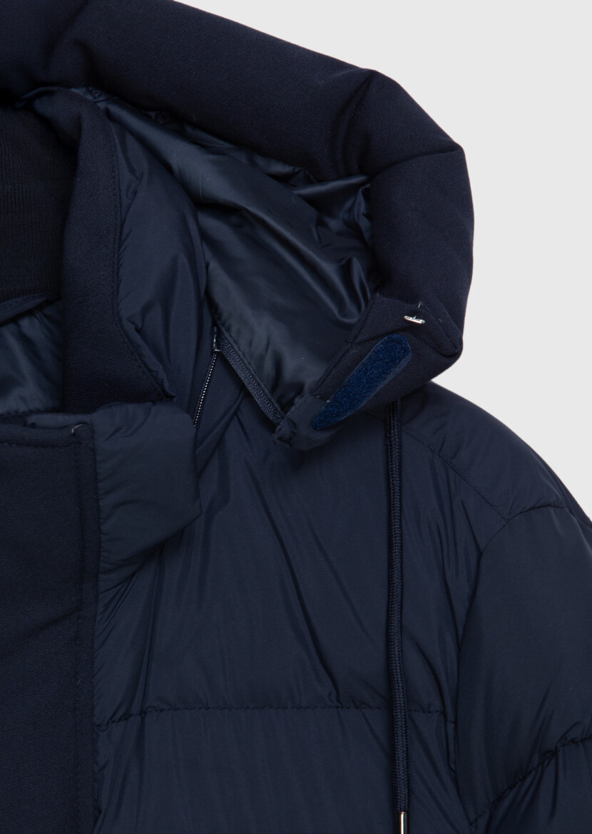 Lacivert Regular Fit Kapüşonlu Casual Dokuma Mont - 6