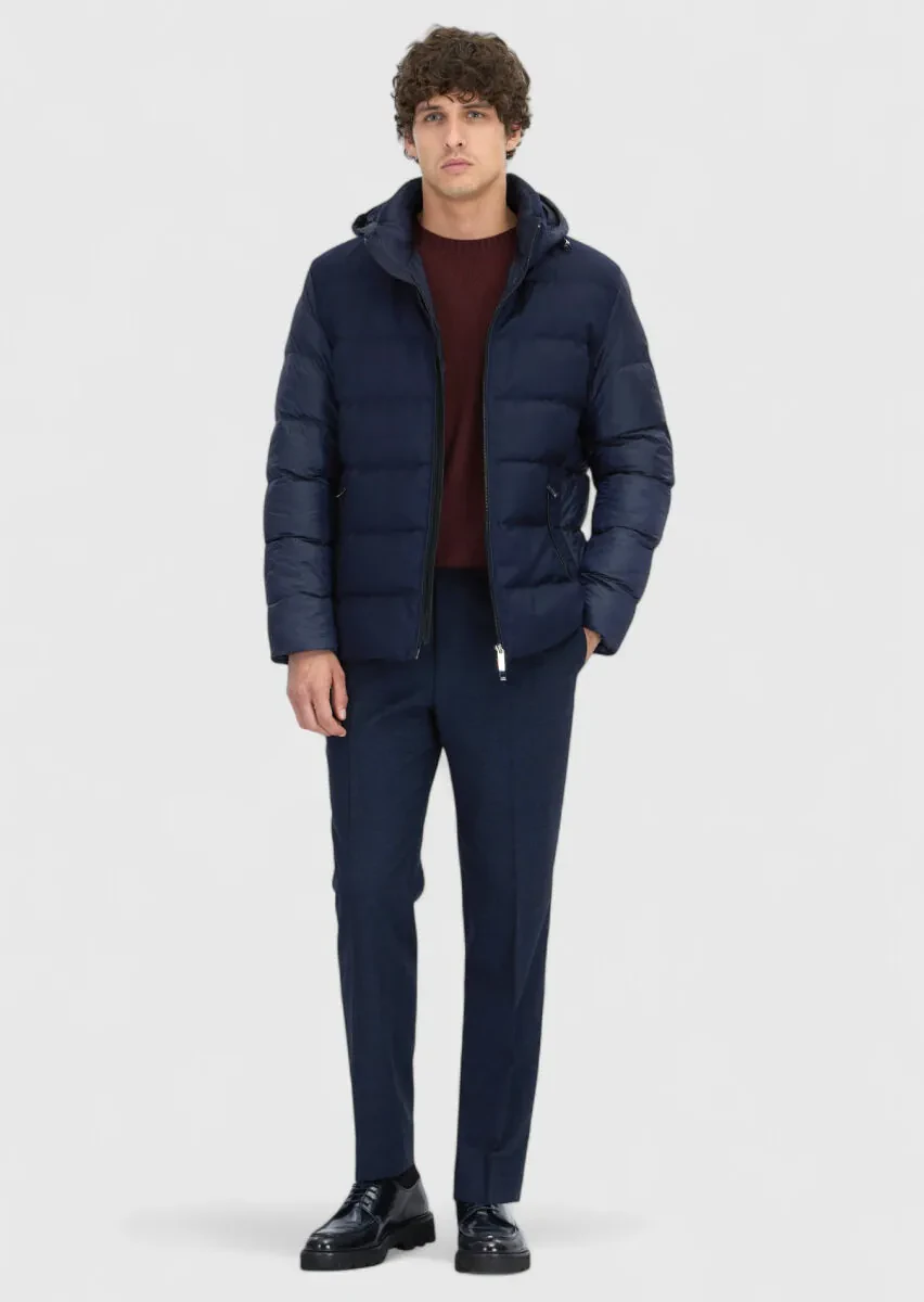 Lacivert Regular Fit Kapüşonlu Casual Dokuma Mont - 2