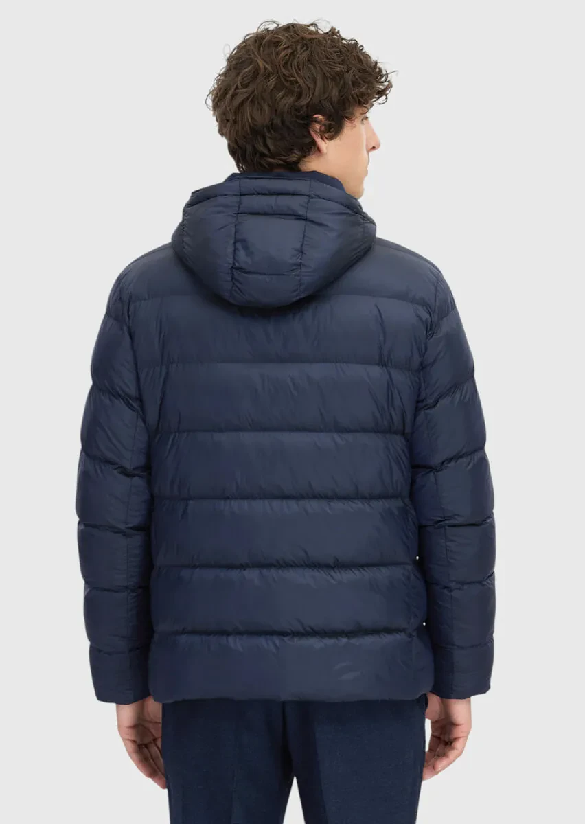 Lacivert Regular Fit Kapüşonlu Casual Dokuma Mont - 6