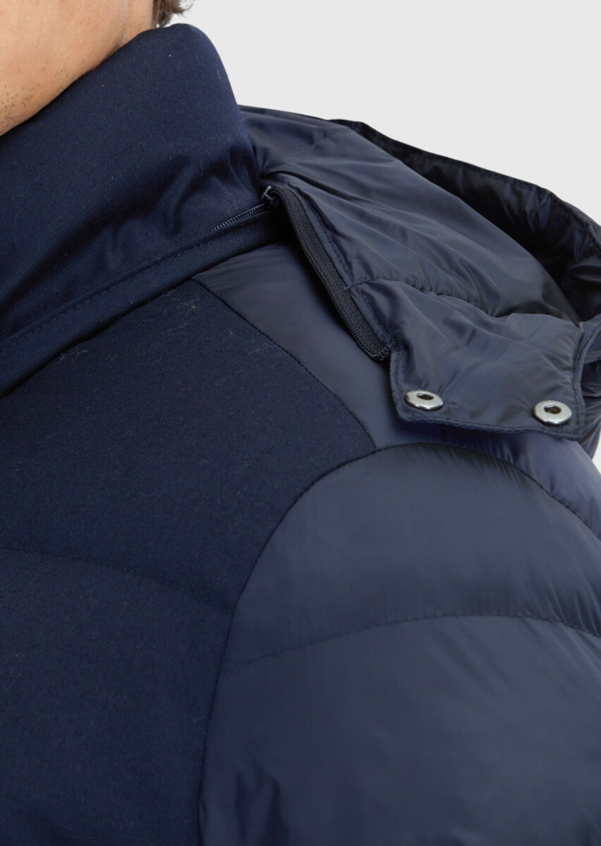 Lacivert Regular Fit Kapüşonlu Casual Dokuma Mont - 4