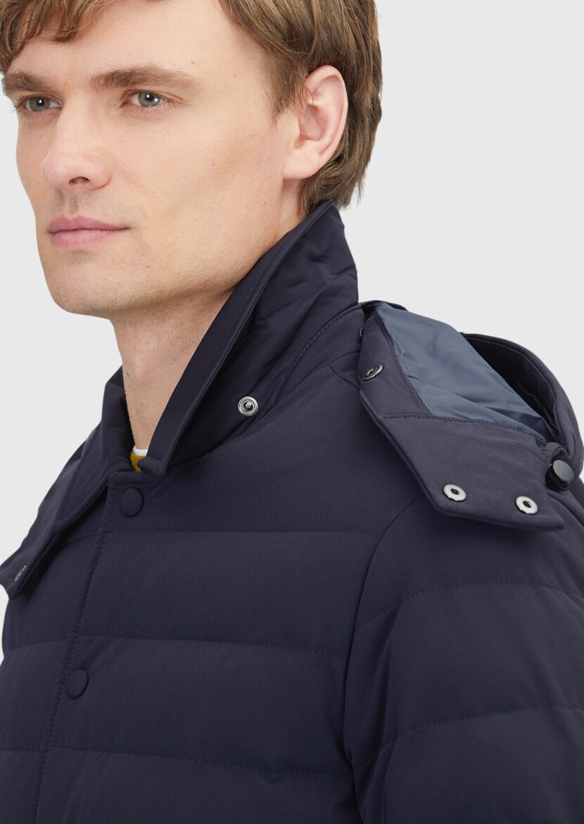 Lacivert Regular Fit Kapüşonlu Casual Dokuma Mont - 5