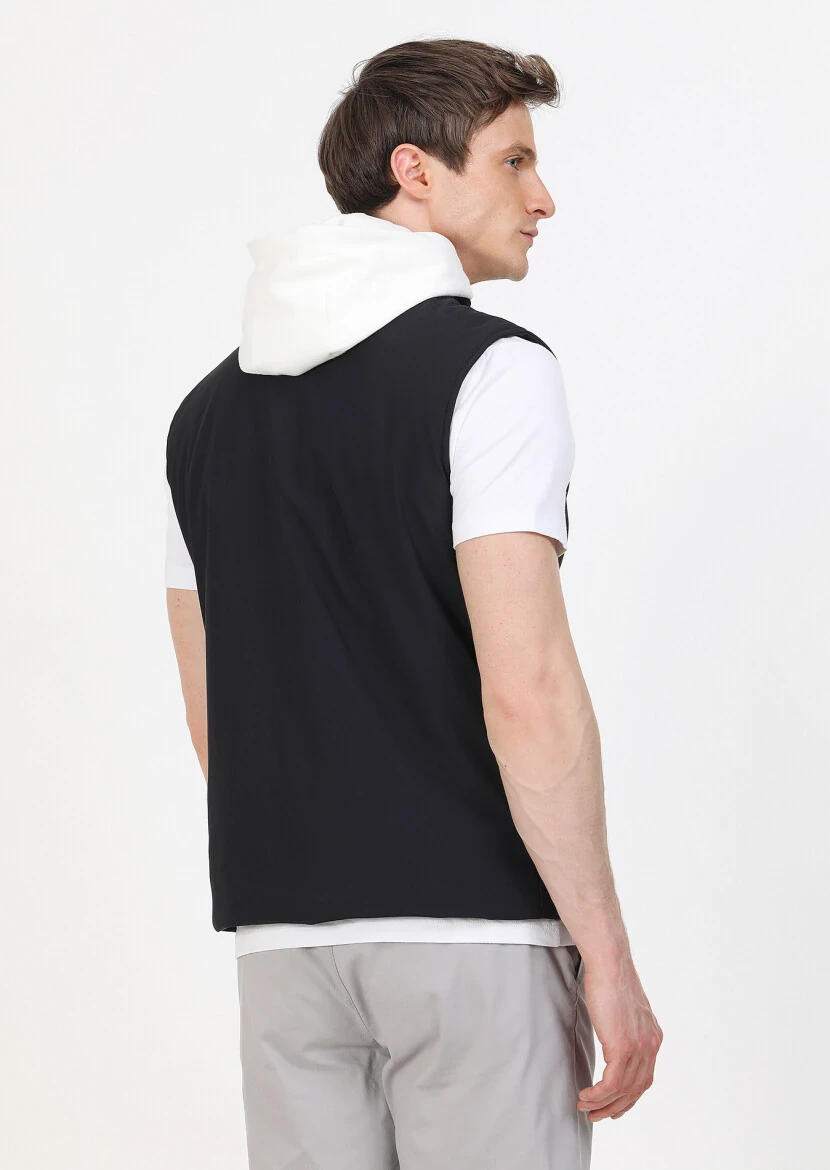 Lacivert Regular Fit Kapüşonlu Casual Dokuma Spor Yelek - 4