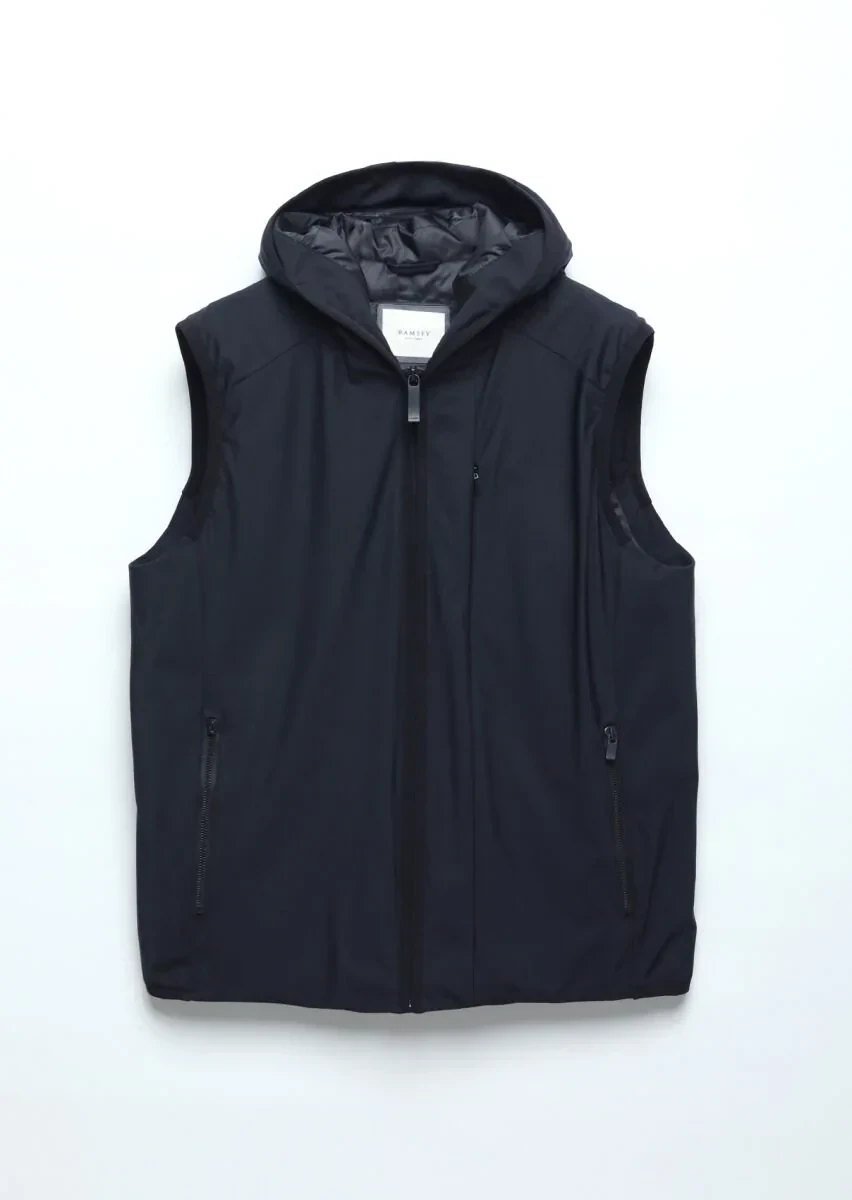 Lacivert Regular Fit Kapüşonlu Casual Dokuma Spor Yelek - 7