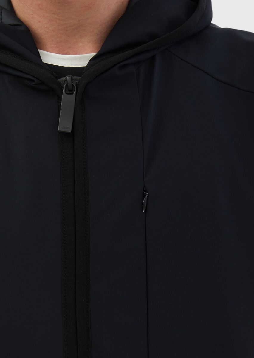 Lacivert Regular Fit Kapüşonlu Casual Dokuma Spor Yelek - 5