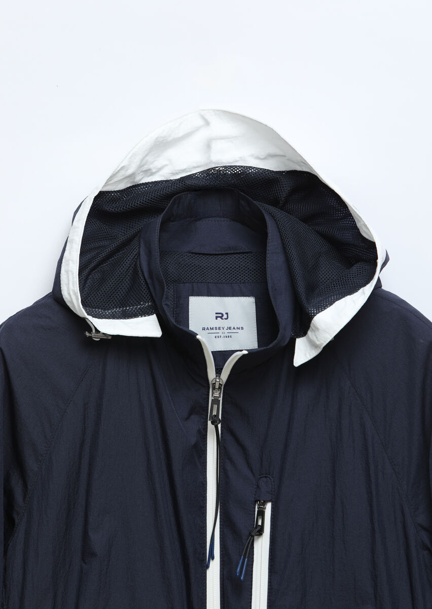 Lacivert Regular Fit Kapüşonlu Denim Dokuma Mont - 8