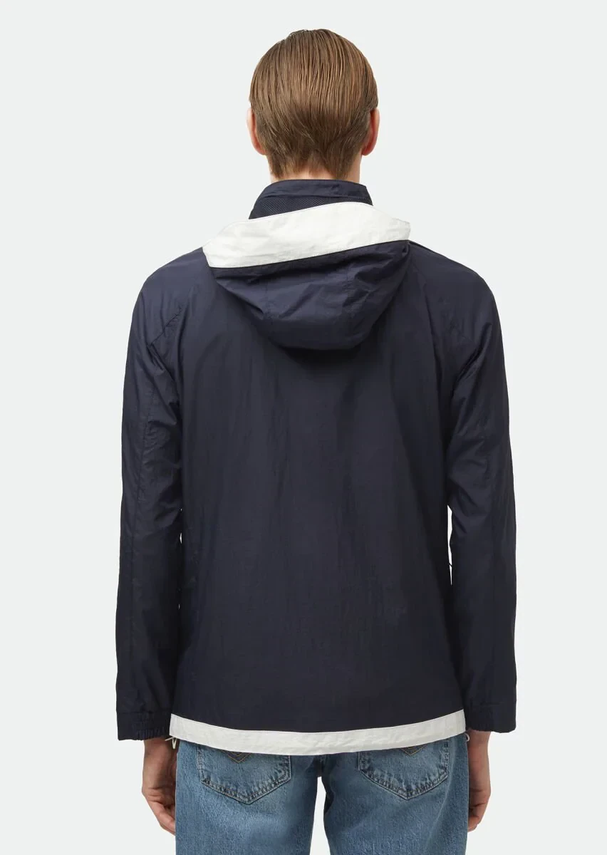 Lacivert Regular Fit Kapüşonlu Denim Dokuma Mont - 6