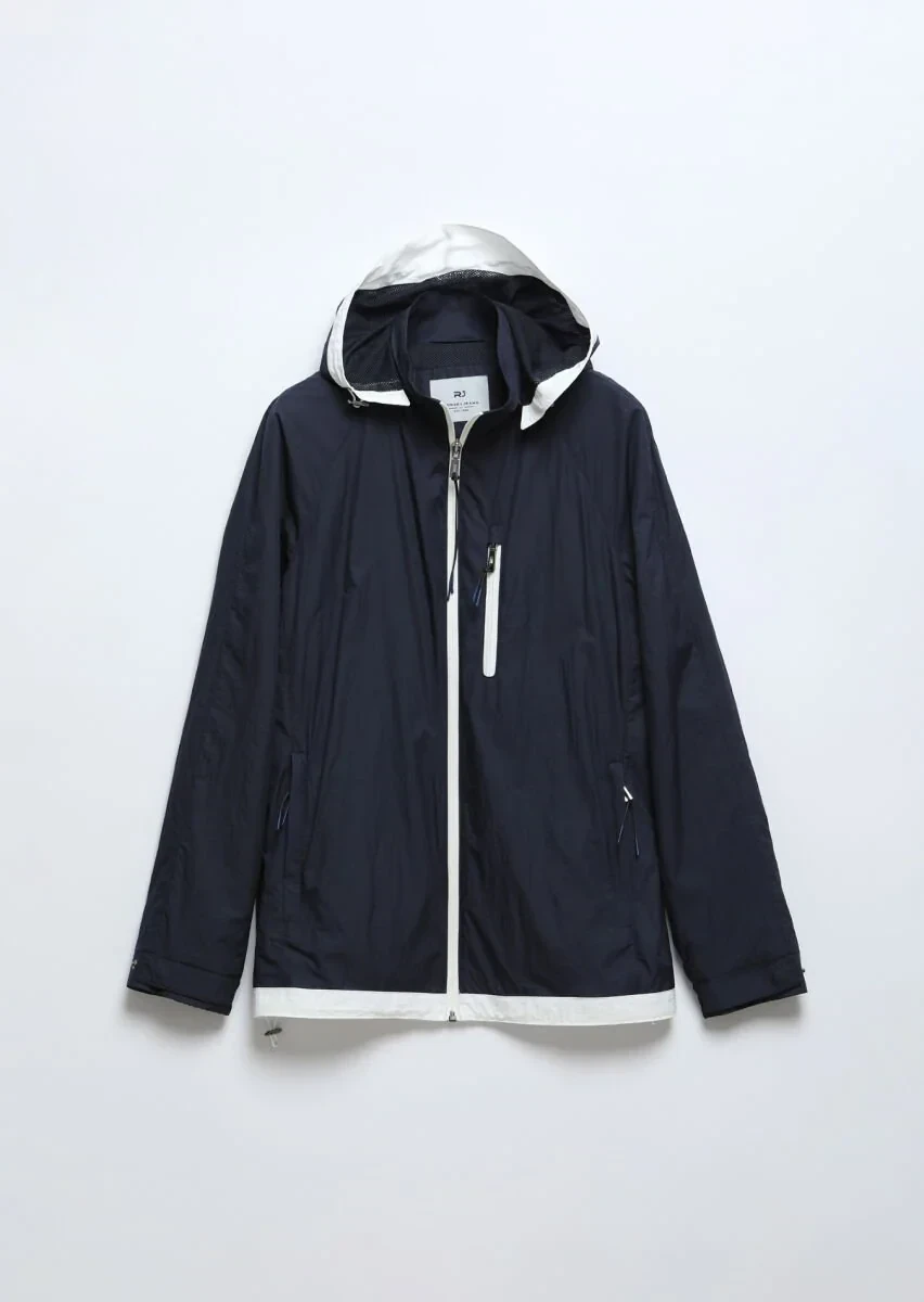 Lacivert Regular Fit Kapüşonlu Denim Dokuma Mont - 7