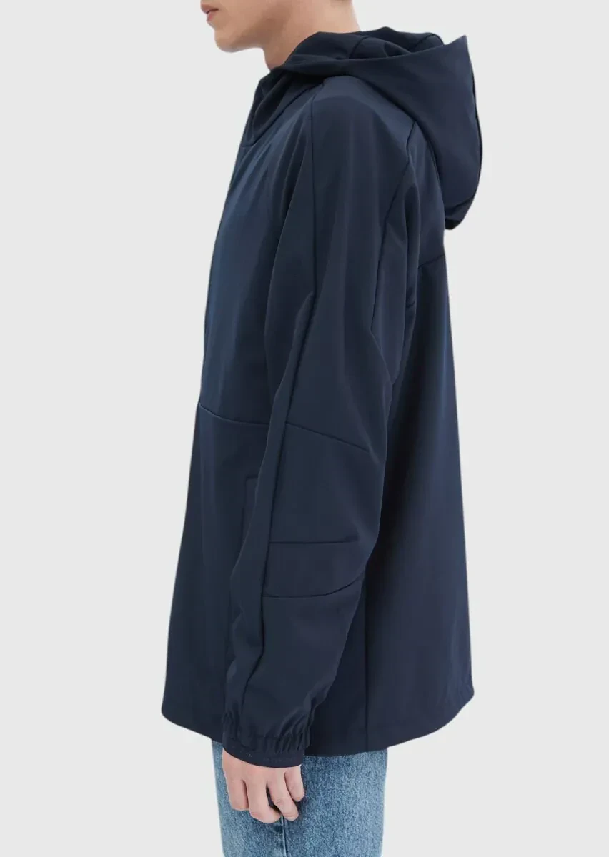 Lacivert Regular Fit Kapüşonlu Denim Dokuma Mont - 6