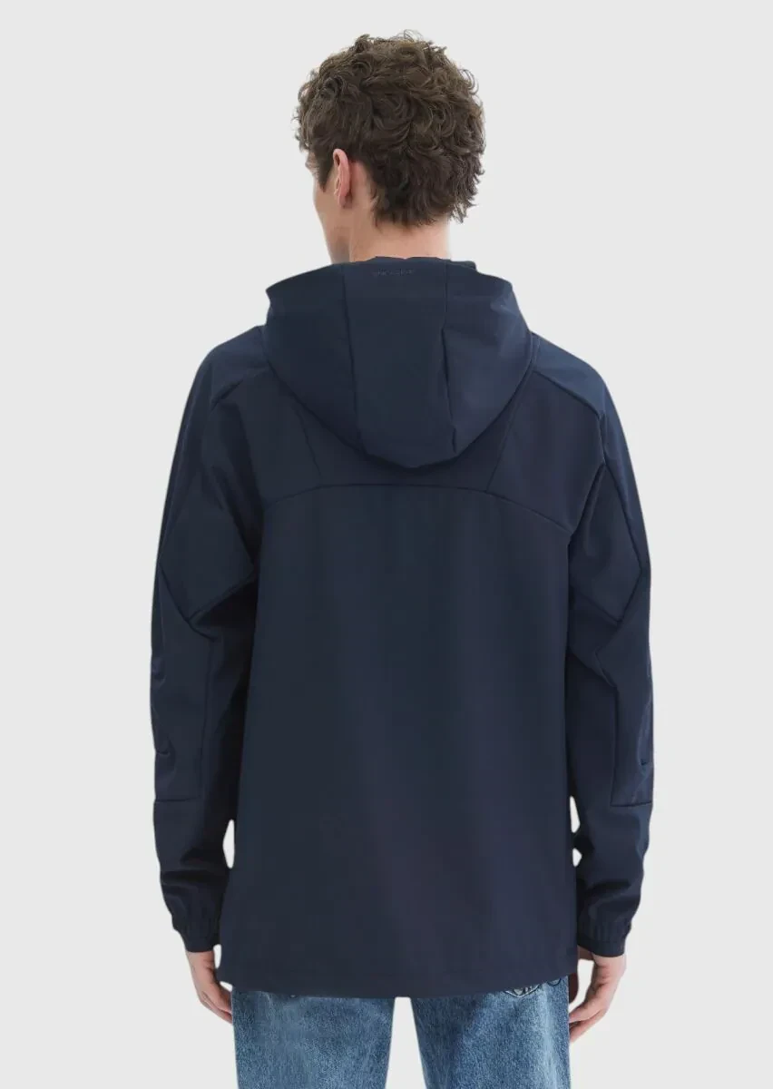 Lacivert Regular Fit Kapüşonlu Denim Dokuma Mont - 9