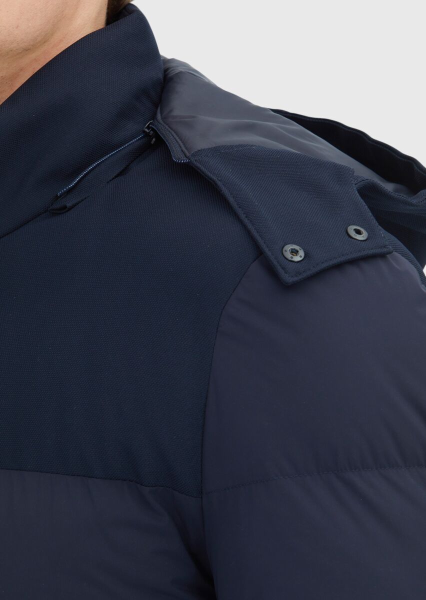 Lacivert Regular Fit Kapüşonlu Klasik Dokuma Kaban - 5