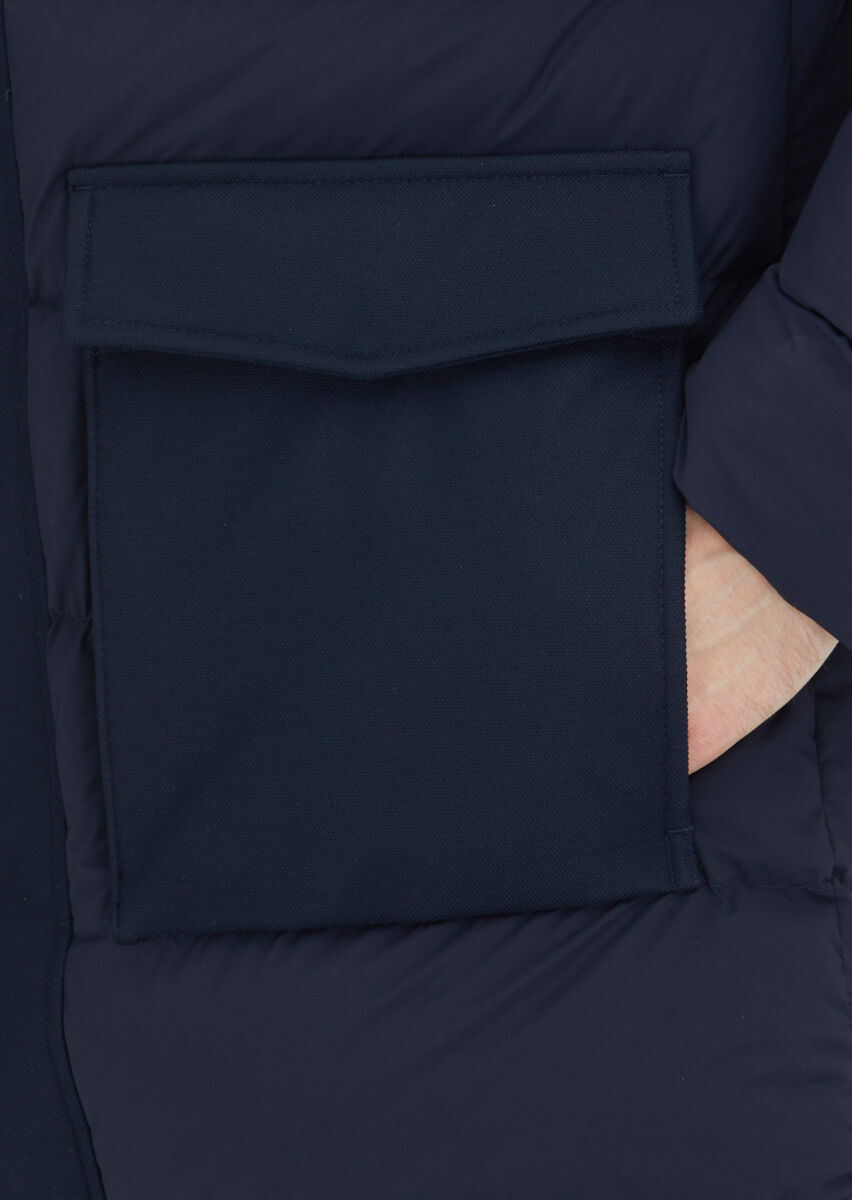 Lacivert Regular Fit Kapüşonlu Klasik Dokuma Kaban - 6