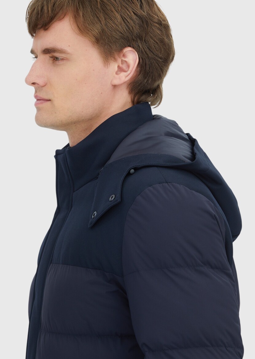 Lacivert Regular Fit Kapüşonlu Klasik Dokuma Kaban - 4