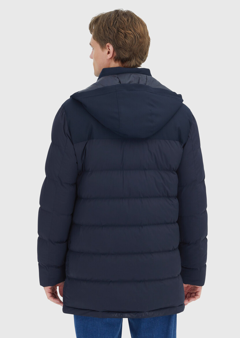 Lacivert Regular Fit Kapüşonlu Klasik Dokuma Kaban - 7