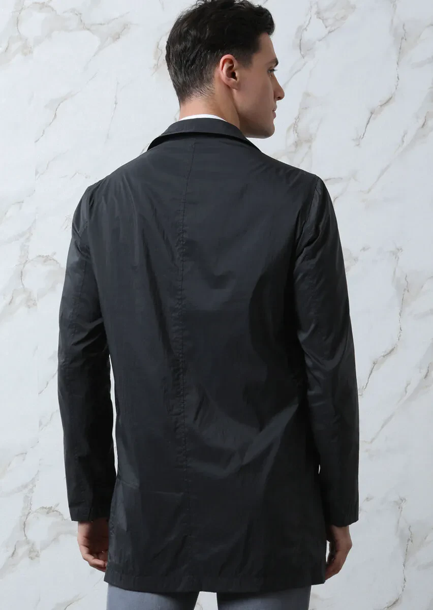 Lacivert Regular Fit Kelebek Yaka Casual Dokuma Pardesü - 5